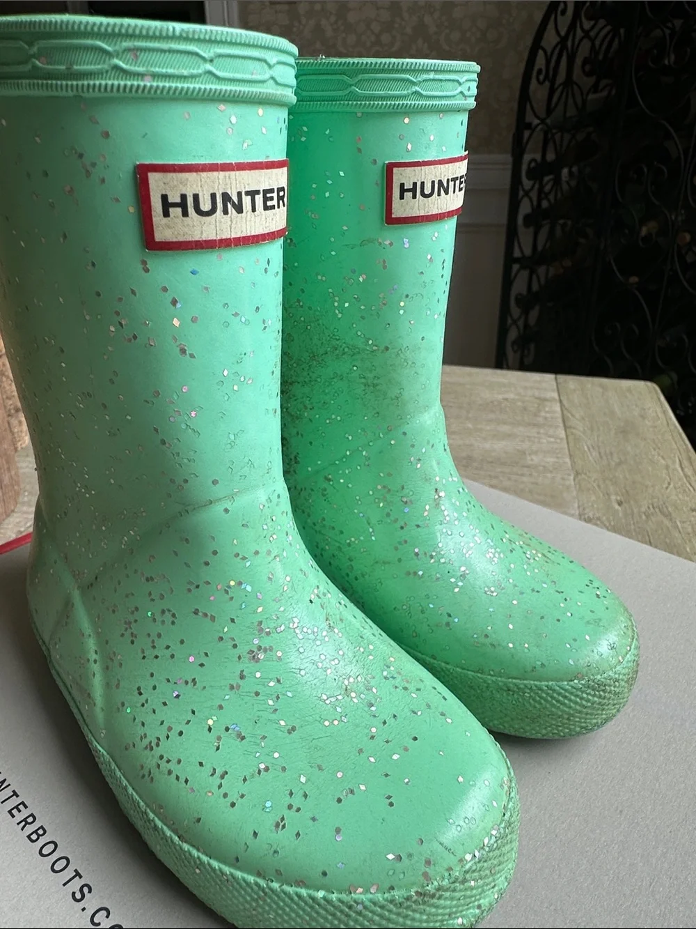 Hunter Kids Mint Glitter Rain Boots